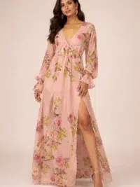 Floral V-Neck Maxi Dress with High Slit