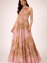 Printed Cotton Schiffli Tiered Maxi Dress