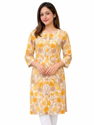 Chanderi Silk floral Cream and Yellow Kurta