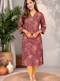 Mauve Floral Chanderi Silk Kurta