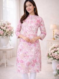 Blush Pink Floral Chanderi Silk Kurta