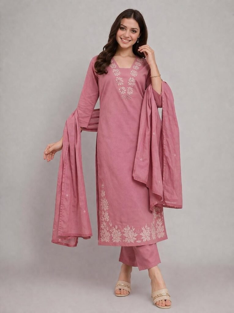 Women Embroidery Kurta & pant set With Dupatta